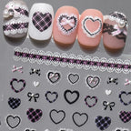Japanese Bowknot Lace Heart Nail Stickers Self Adhesive Sweet Cool Pink Black Lace Nail Decals Cool Girls Manicure Decorations