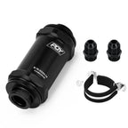 WLR - PQY BLACK AN6 / AN8 / AN10 Adaptor Fittings Inline Fuel Filter E85 Ethanol With 100 Micron Stainless Steel Element
