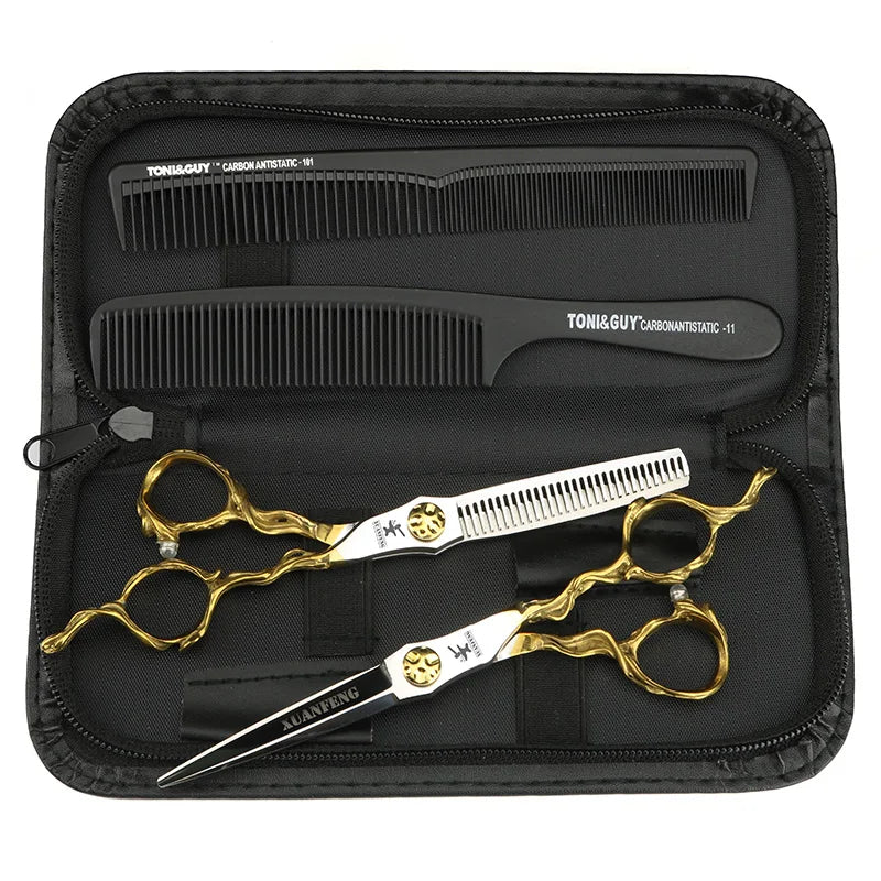 XUANFENG 6 inch imitation branch silver hair scissors 440C steel barber cutting scissors and Thinning Scissors