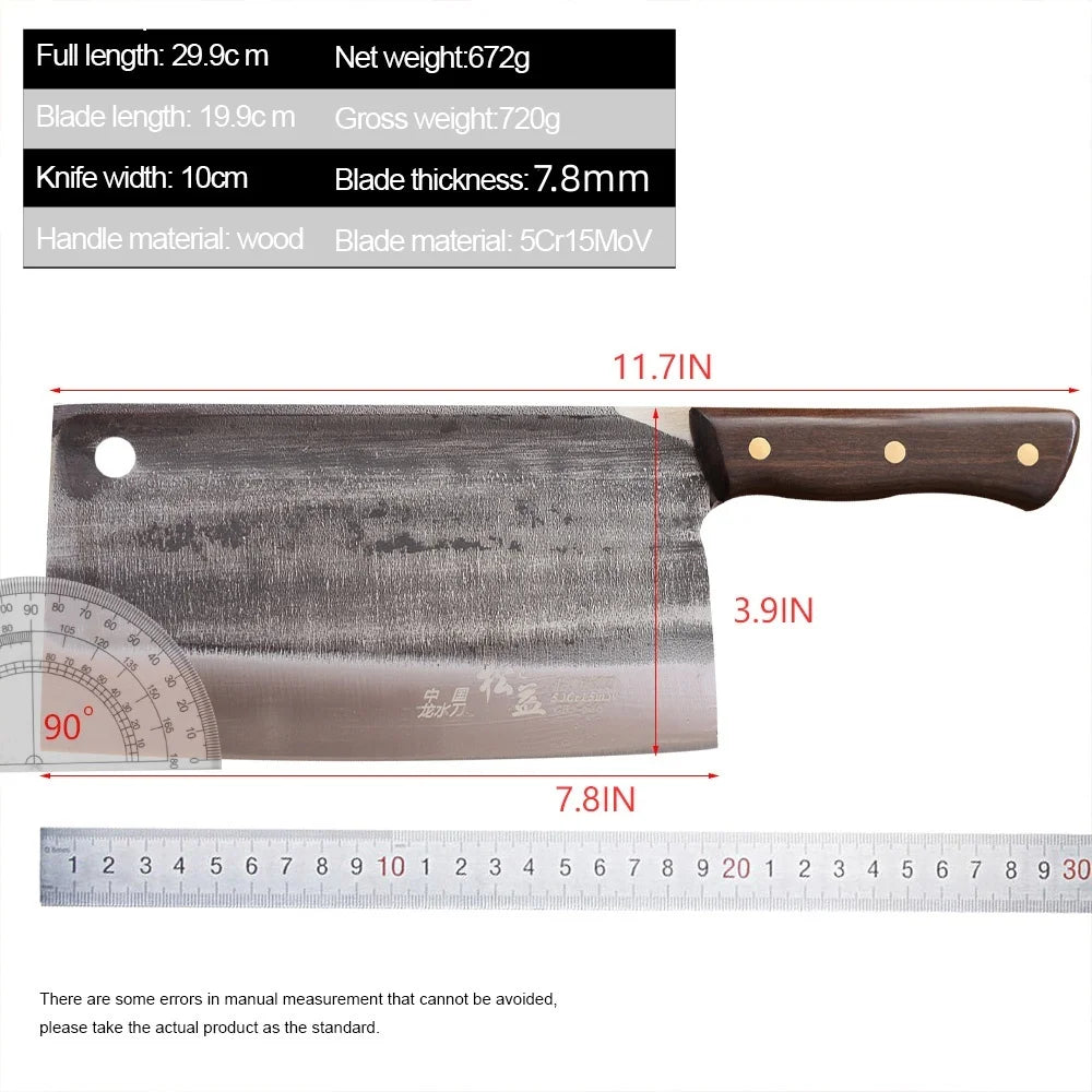 Chinese chopping knife, 7.8mm thick handmade forged butcher bone cleaver, durable hard blade