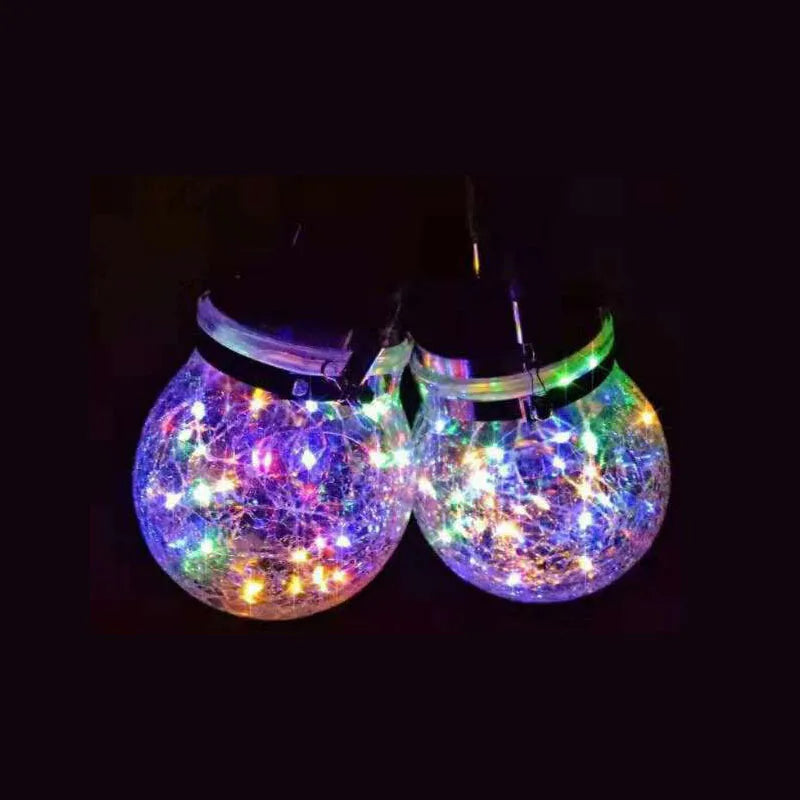 Solar Cracked Glass Jar Lamp IP65 Waterproof 30LED Warm White & Colorful Lights Outdoor String Lights for Garden Patio Yard Tree