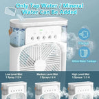Portable 3-in-1 humidifier fan, mini USB fan, LED night light function, water mist humidification, family fun