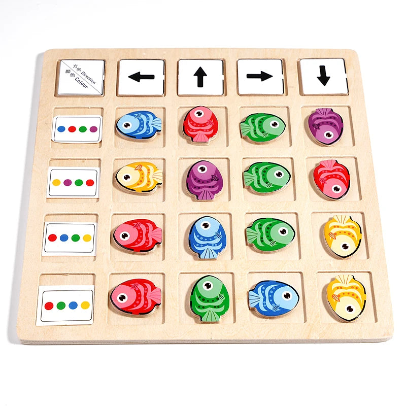 Children's Wooden Montessori Toys Kids Logical Thinking Training Direction Color Cognition Educational Battle Battle Board Game