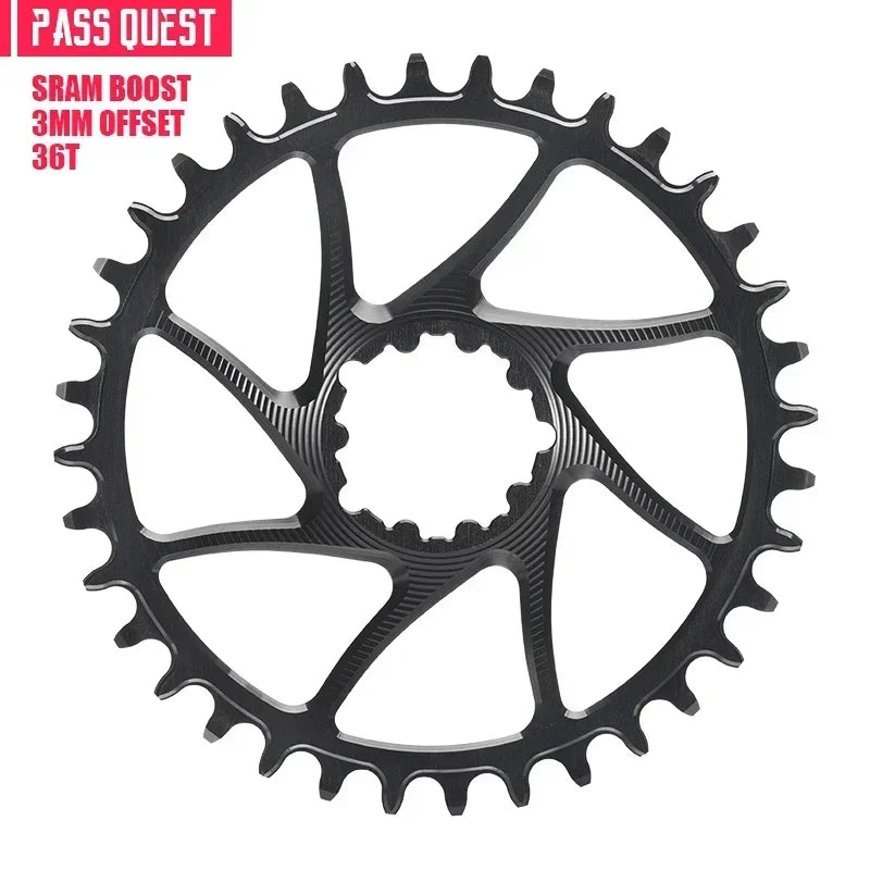 PASS QUEST 3-Bolt 3mm Offset Narrow Wide MTB Chainring for SRAM XX1 Eagle, 28-38T