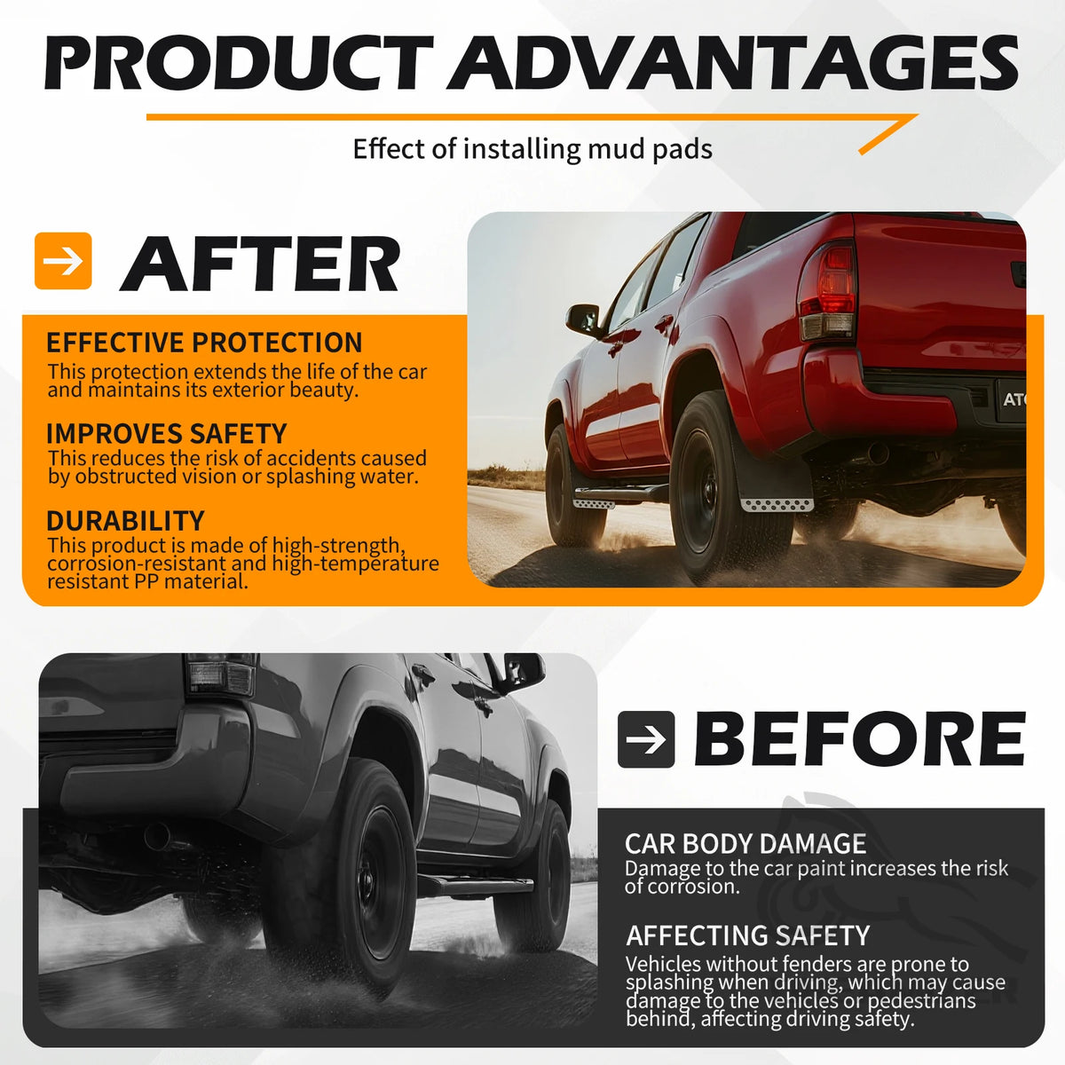 4PCS Soft Flexible Bendable Rubber Vehicle Mudguard Splash Guard With Hardware Tool Auto Exterior Protection Accessories