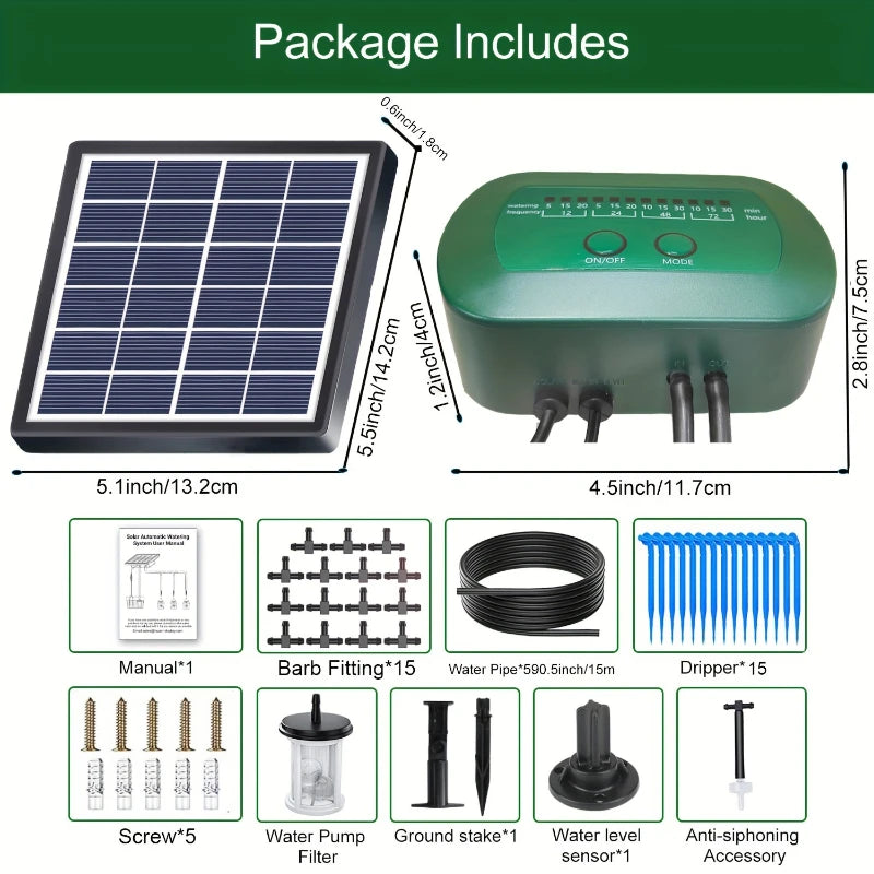 2W solar automatic drip irrigation system with 12 drip irrigation modes, suitable for garden balconies and potted plants