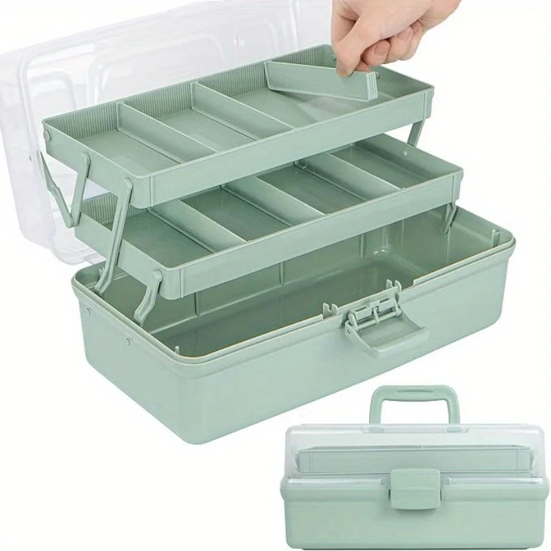 3-Layer Plastic Dividing Storage Box Craft Organizer and Storage with Adjustable Spacers Portable Handled Art Supply Organizer