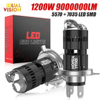 1200W H4 Bi Mini LED Projector Lens Headlights 9000000LM Turbo Lamps Super Bright 6000K White Dual Motorcycle Plug&Play 12V 24V