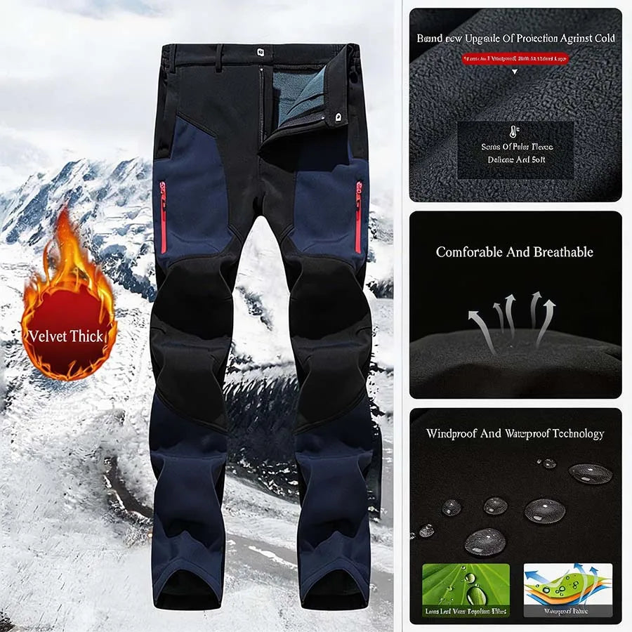 Fanuocetar Mens Hiking Pants Winter Warm Fleece SoftShell Waterproof Windproof Outdoor Ski Trekking Climbing Thick Rain Trousers