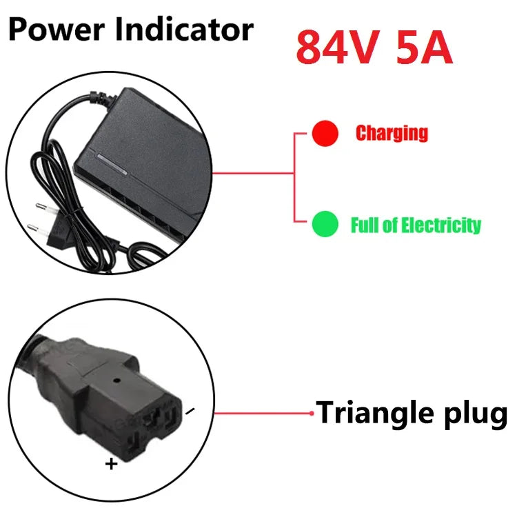 48V/60V/72V Charger 2A/5A Lithium-ion Battery Pack Charger 54.6V/67.2V/84V Intelligent Fast Charging EU Plug With Cooling Fan