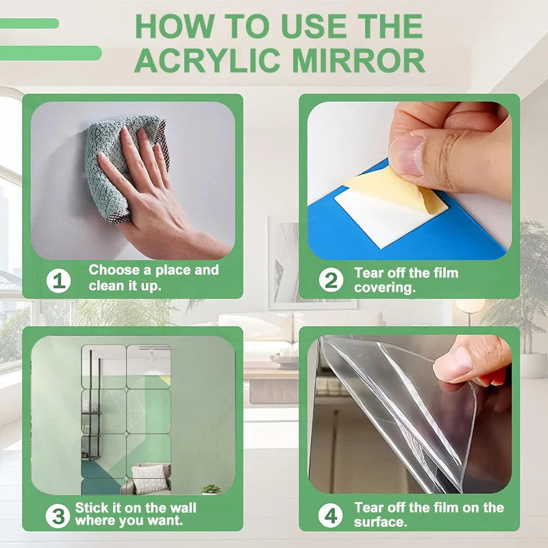 4/8/16Pcs Self-adhesive Acrylic Mirror Bathroom Shower Makeup Anti Fog Mirror Home DIY Decoration Tile Shaving Mirror Sticker
