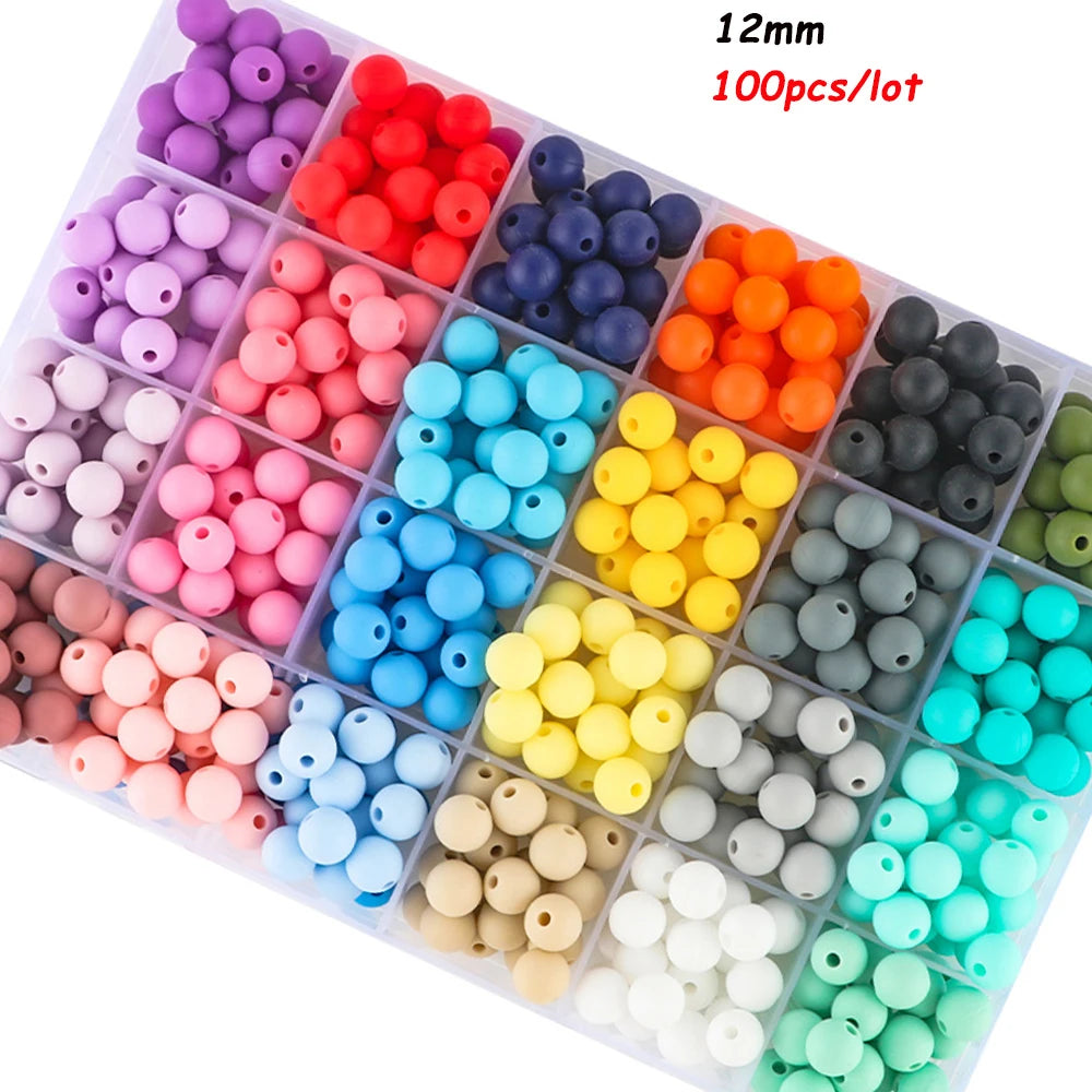 LOFCA 100Pcs/lot 12MM Round Shape Silicone Beads Used in jewelry making Necklace Bracelets Keychain Jewelry accessories