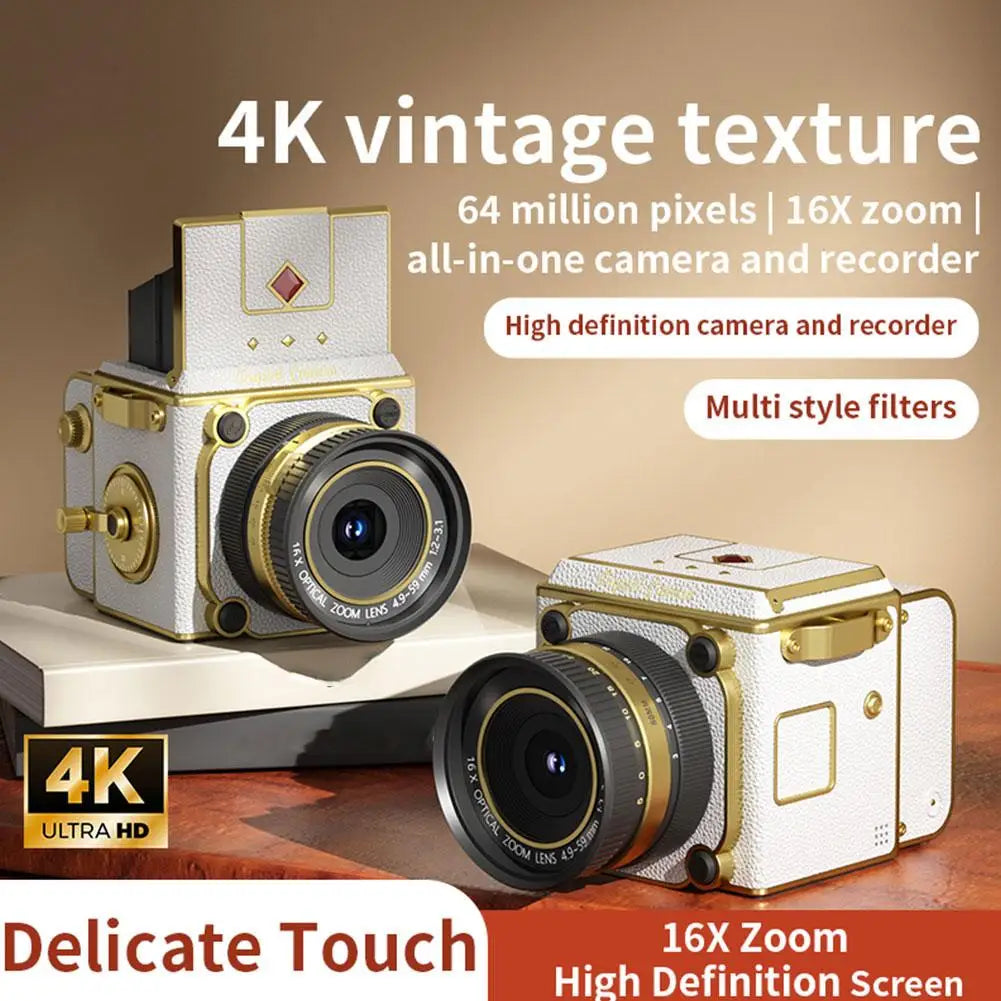 4K Retro Portable Simulation Camera Video Recording 16X Zoom 6400MP HD 2.0 Inch Screen With128GB Card Student Portable Camera