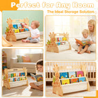 2-Tier Montessori Baby Bookshelf Double-Sided Wooden Book Rack Storage, 1pc