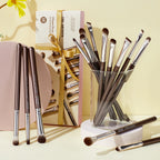 Jessup Eye Makeup Brushes Set Professional 15pcs Eyeshadow Brushes Vegan Concealer Eyebrow Liner Blending Brush Brown,T499