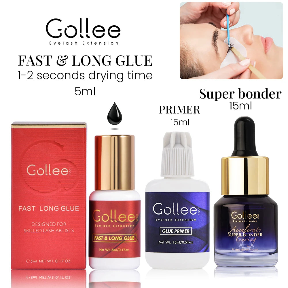 Gollee 0.5-1s Dry Eyelashes Extension Glue 15ml Eyelash Cleansing Primer Lasting Professional Lash Extension Primer Super Bonder
