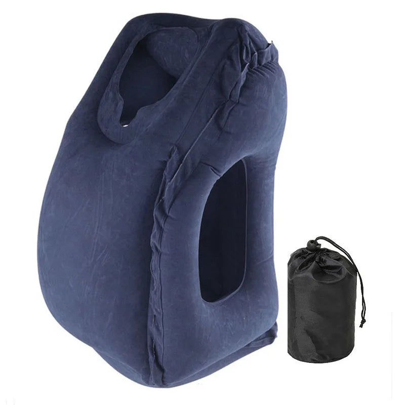 Flocked Inflatable Air Cushion Travel Pillow Headrest Chin Support Cushions for Airplane Plane Car Office Rest Neck Nap Pillows
