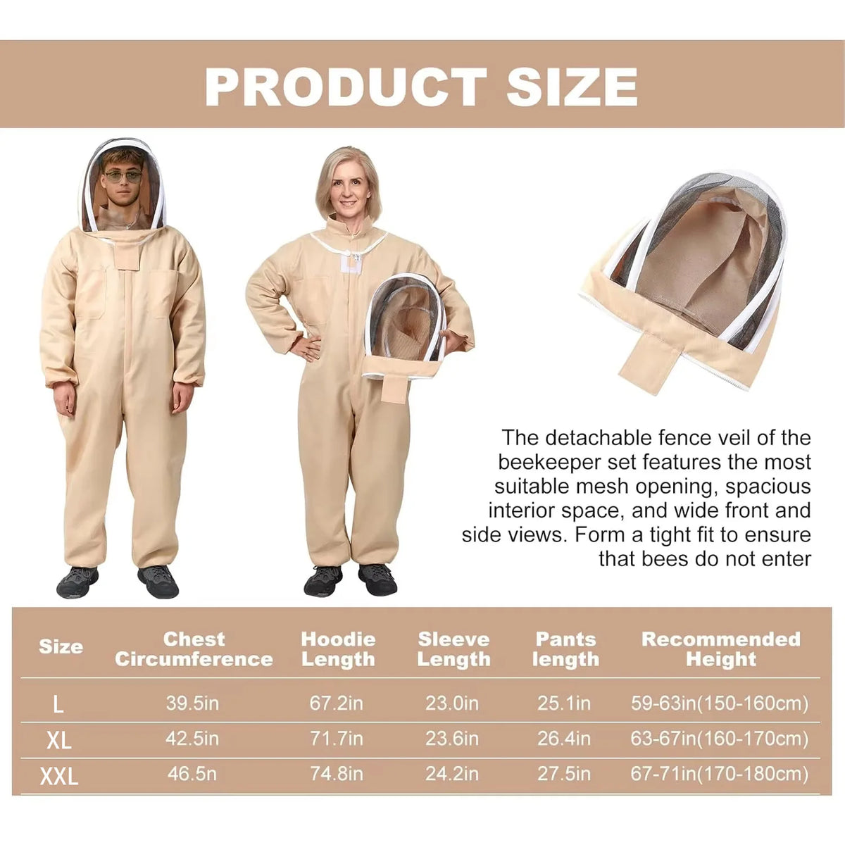 1 Set Professional Ventilated Full Body Beekeeping Bee Keeping Suit With Gloves Cotton Beekeeper Costume For Honey Harvesting