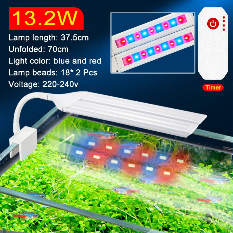 Super Bright Clip Lamp LED Aquarium Light for Aquatic Plant Grow Fish Tank Full Spectrum Timing Lamp 220-240V 30~70CM 4W 8W 13W