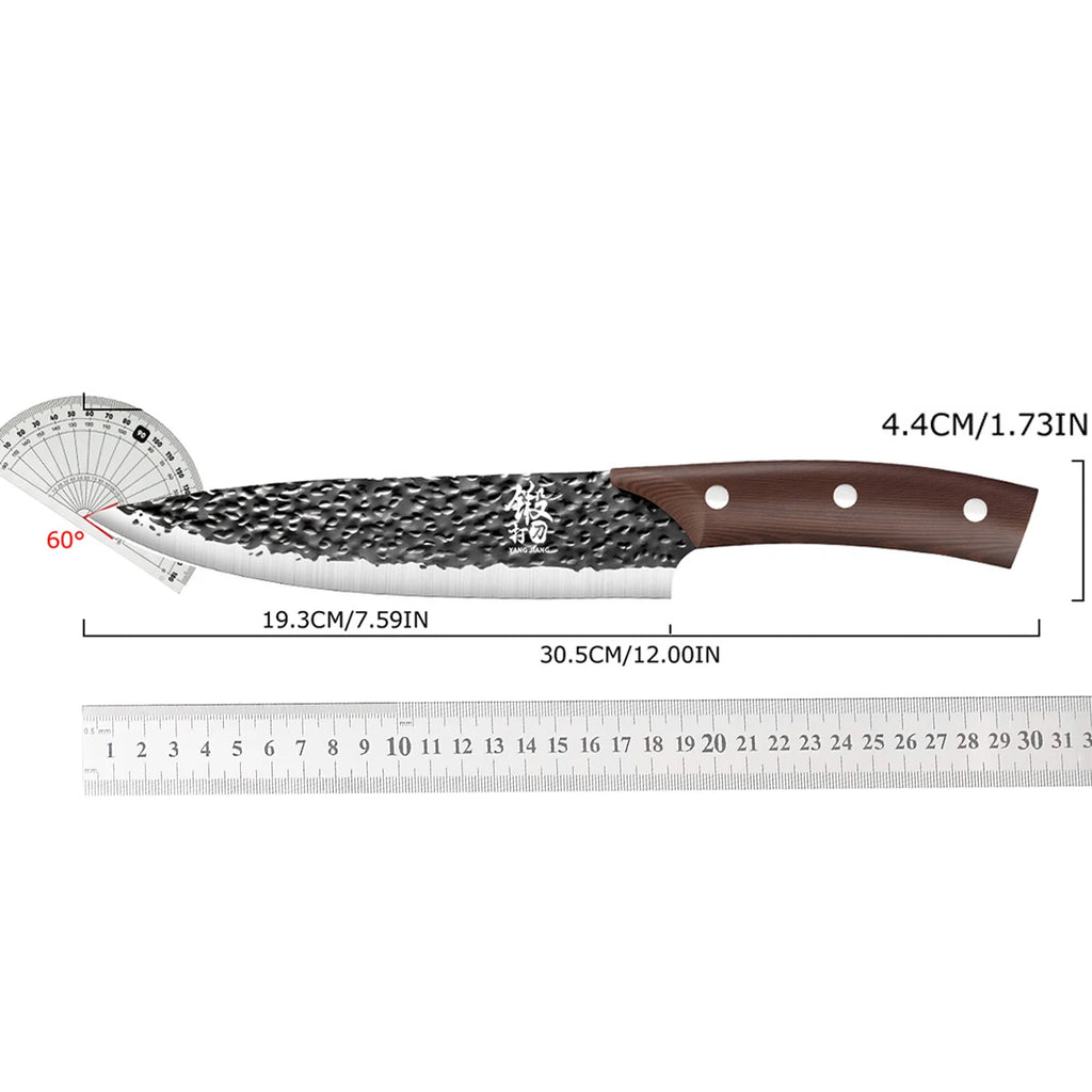 Premium 7.5 Inch Chef Knife Ultra Sharp – Hammered High Carbon Stainless Steel Non-Slip Wenge Wood Handle for Home Kitchen