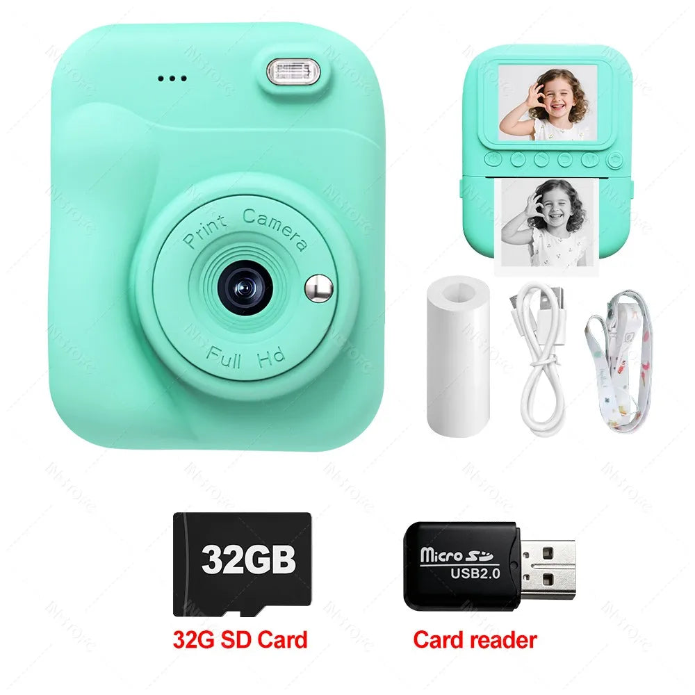 Kids Instant Camera Color Printing 2.4''IPS Digital 1080P Video Photo Thermal Printer 57x25mm as a Gift for Girls,Boys,Children