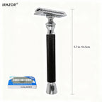 iRAZOR Classic T-Shaped DE Double Edge Safety Razor for Men Black Textured Non-Slip Shaving Machine Ideal Christmas Gift