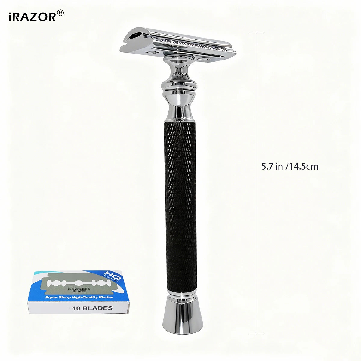 iRAZOR Classic T-Shaped DE Double Edge Safety Razor for Men Black Textured Non-Slip Shaving Machine Ideal Christmas Gift
