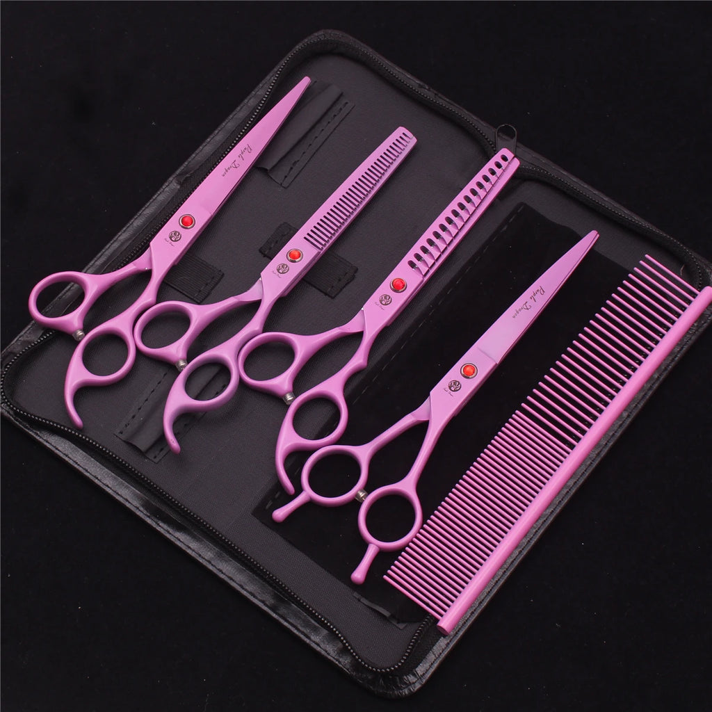 7'' Purple Dragon Pet Grooming Scissors Dog Cat Fish Bone Thinning Hairdressing Shears Curved Cutting Hemostatic Forceps Z3102