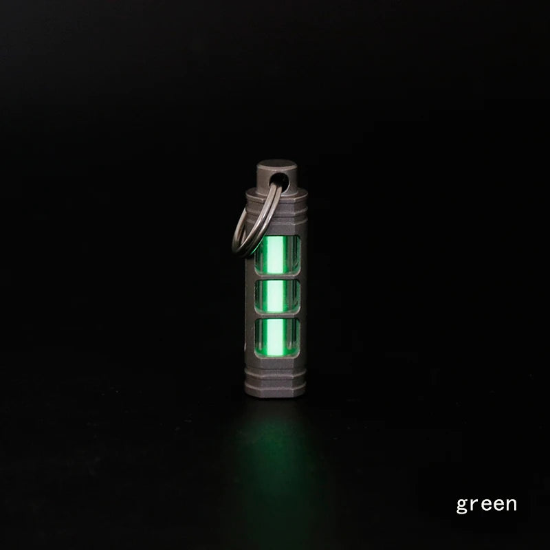 Titanium Alloy Luminous Night Signal Light Outdoor EDC Luminous 3.5*25mm Fluorescent Tube Self-illuminating Key Chain betalight