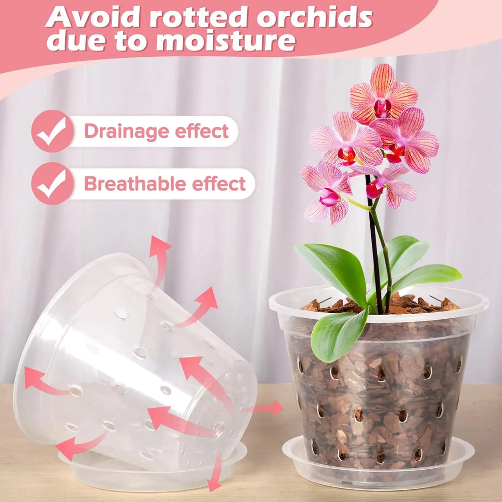 5Pcs Transparent Orchid Pot 4/5/6/7inch Planter Pot with Holes and Saucers Breathable Flower Plant Pot for Nursery