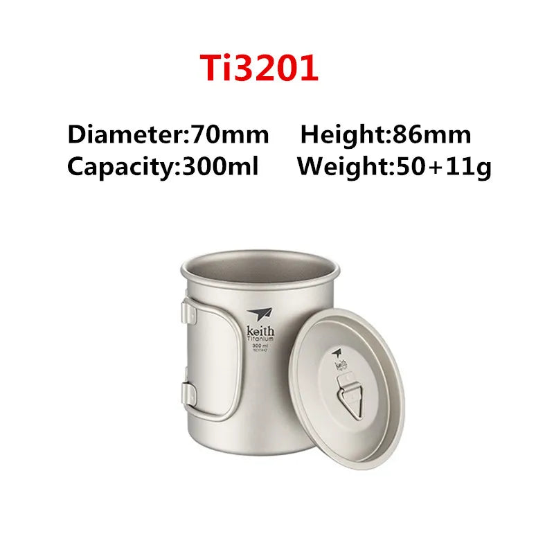 Keith Titanium Cup Titanium Water Mugs Folding Handle Single Wall Cup Outdoor Camping Travel Hiking Cups With Lid 220ml-900ml