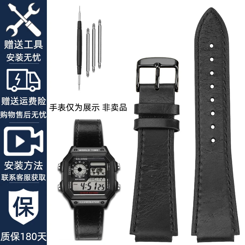 Retro Genuine Leather Watchband For Casio AE1200 AE1300 A158W/A168 W-216H Vintage Watch Strap convex mouth Men's Bracelet 18MM