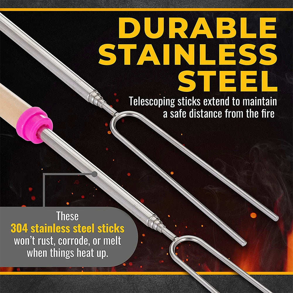 LMETJMA Telescoping Marshmallow Roasting Sticks 8pc Stainless Steel BBQ Skewers