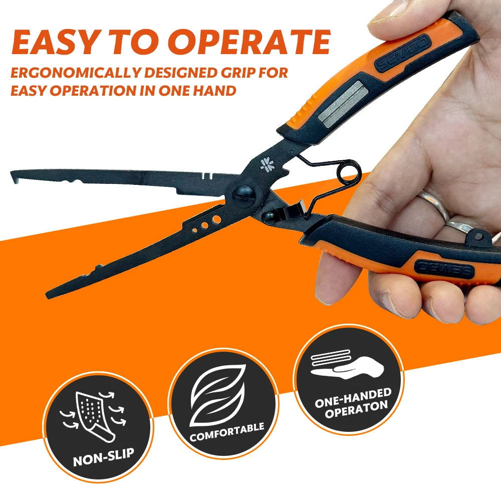 ZUKIBO Multifunction Fishing Pliers Extended version Stainless Steel PTFE Coating Fishing Split Ring Plier with Hook Sharpener