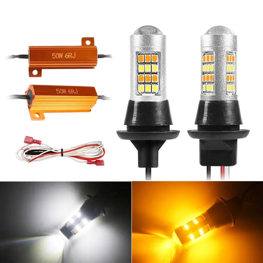 2pcs 1156/7440 Dual Color LED Turn Signal & DRL Bulbs White/Amber Canbus Error Free