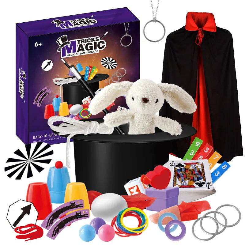 Magic Kit for Kids Magician Costume Beginner Magic Tricks Learning Set Educational Toys for Children Christmas Birthday Gifts