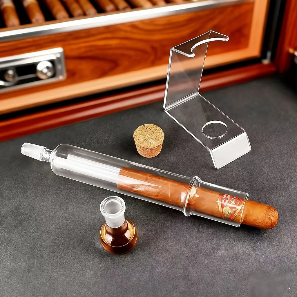 Glass Cigar Tubes Humidor Set, Cigar Flavor Infuser, Ball Base & Wooden Plug, Cigar Incense Glass Tube Set, Cigar Humidor