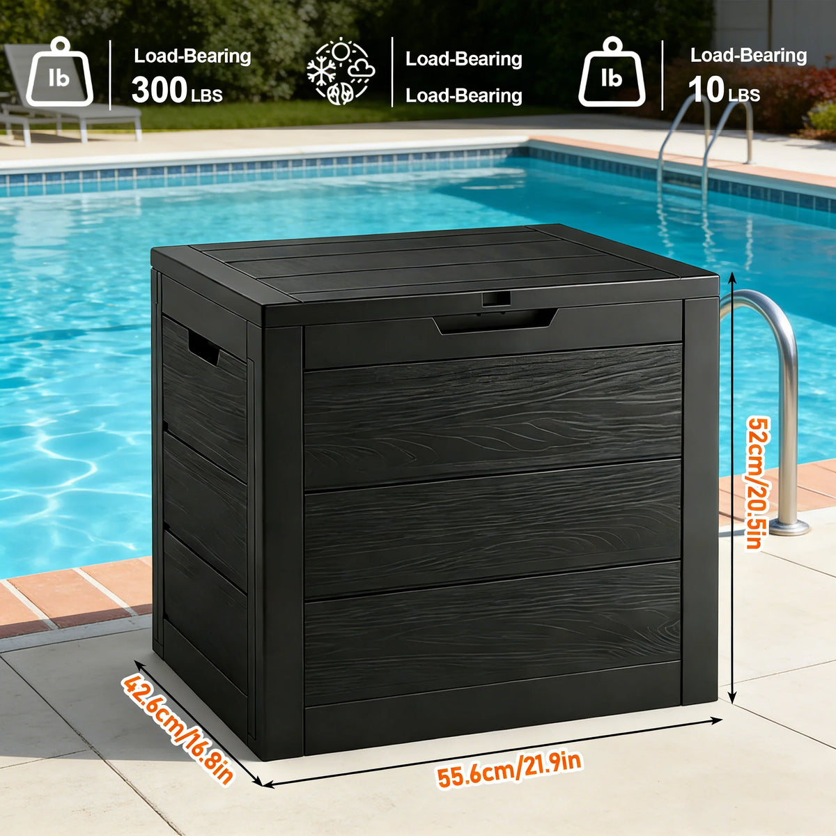 75 Gallon Large Outdoor Deck Box with Lockable Lid & Heavy-Duty Hinged Door - White/Green Heavy-Duty Plastic Storage Container,