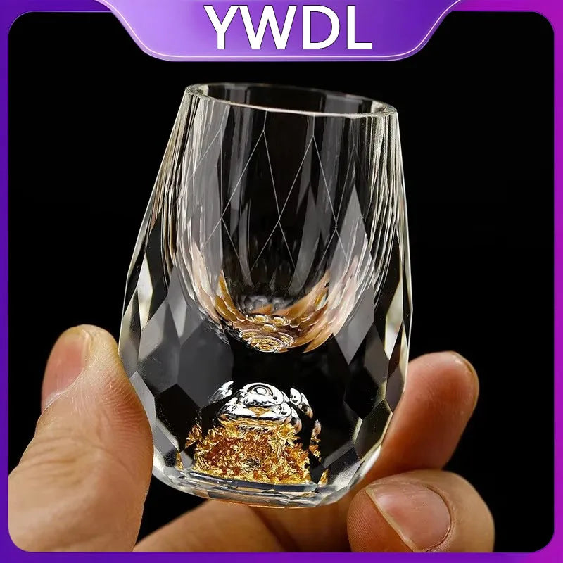 YWDL 1/2/4/6pcs Luxury Crystal Glass Vodka Sake Shochu Bar Liqueur Gold Foil Glass Tea Cup Gift Hard Liquor Wine Glasses 15ml