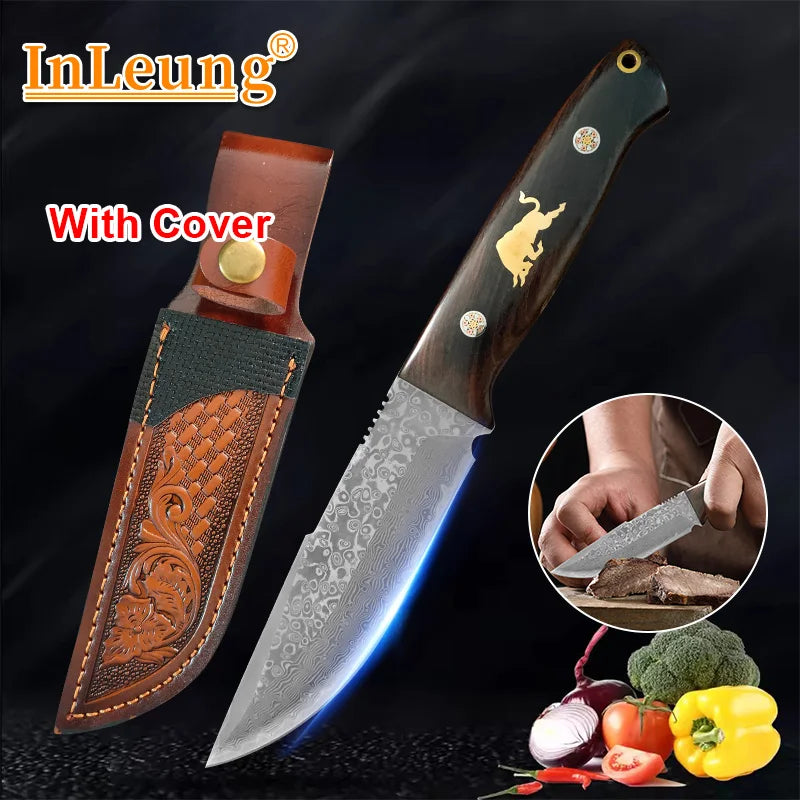 Damascus VG10 Steel Knife wood Handle Fixed blade knife Cooking Knife Meat Fruits Vegetables BBQ Cutting Kitchen Accessories