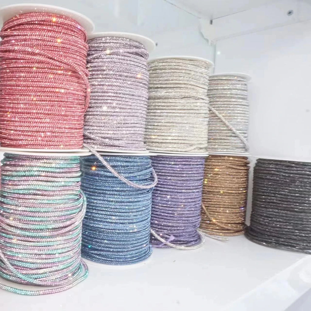 50yards 4mm Crystal Rhinestone Cord Trim Glass Diamond Rope DIY Sewing For Clothes Shoes Bags Wedding Dress Costume Decoration