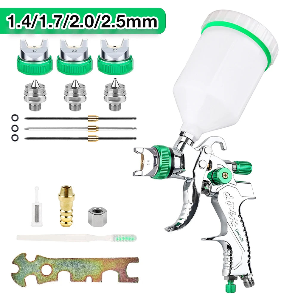 Professional HVLP Spray Gun 1.4/1.7/2.0/2.5mm Steel Nozzle Gravity Spray Gun DIY Spray Paint Kit Home Car Paint Spray Gun Tools