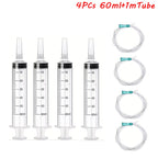 60ml Syringe With 1m Hose Plastic Syringe Pet Feeding Syringe with Lid Measuring Syringe for Lab, Dispensing, Watering Pumping