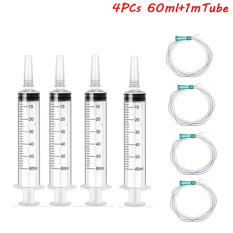 60ml Syringe With 1m Hose Plastic Syringe Pet Feeding Syringe with Lid Measuring Syringe for Lab, Dispensing, Watering Pumping