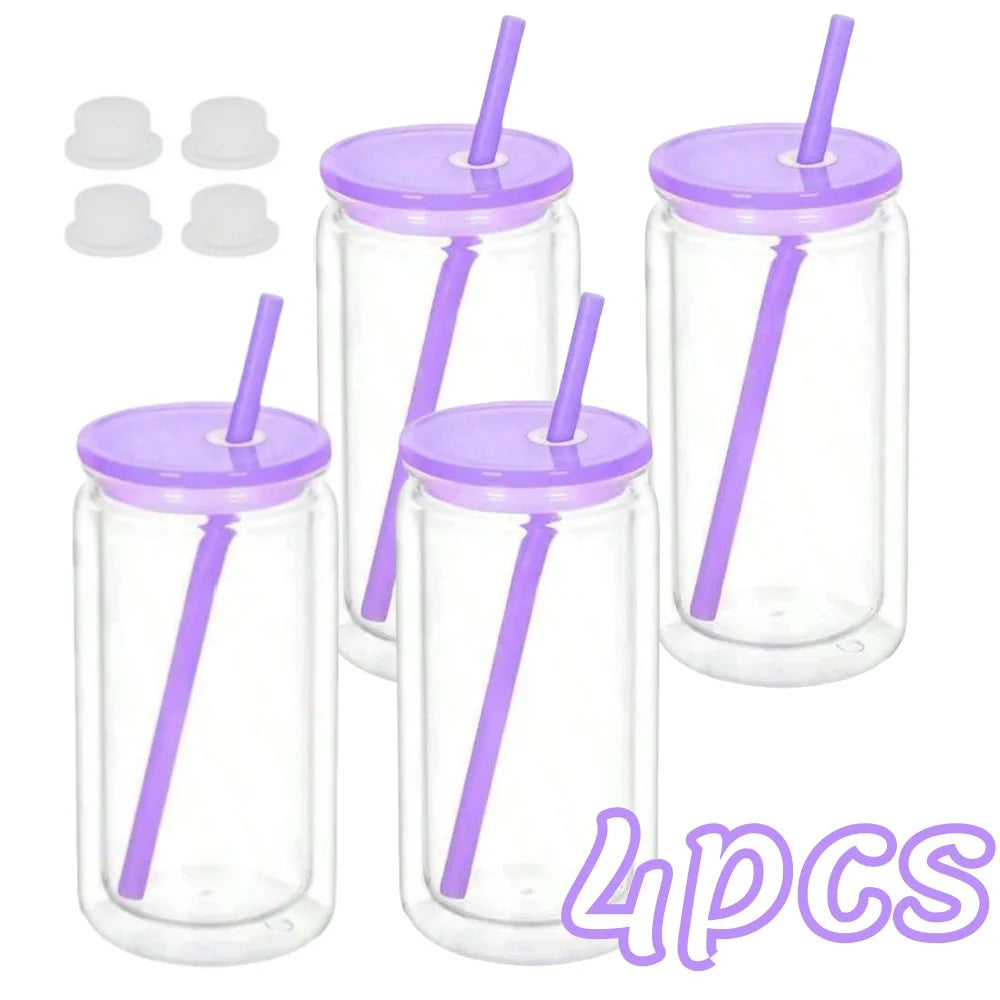 16OZ DIY Snowglobe Tumbler with Pre Drilled Hole Reusable Plastic Water Bottles Break-Resistant Mason Jar Cups for Holiday Gifts