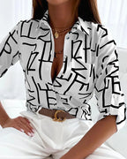 Elegant Women Blouse 2023 Spring and Autumn Temperament Top Long Sleeve Stripe Print Office Slim Fit Pocket Shirt