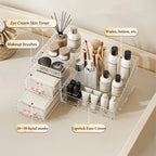 Makeup Organizer with Transparent Drawer, Large Capacity Cosmetic Storage Box - Brown/Cream