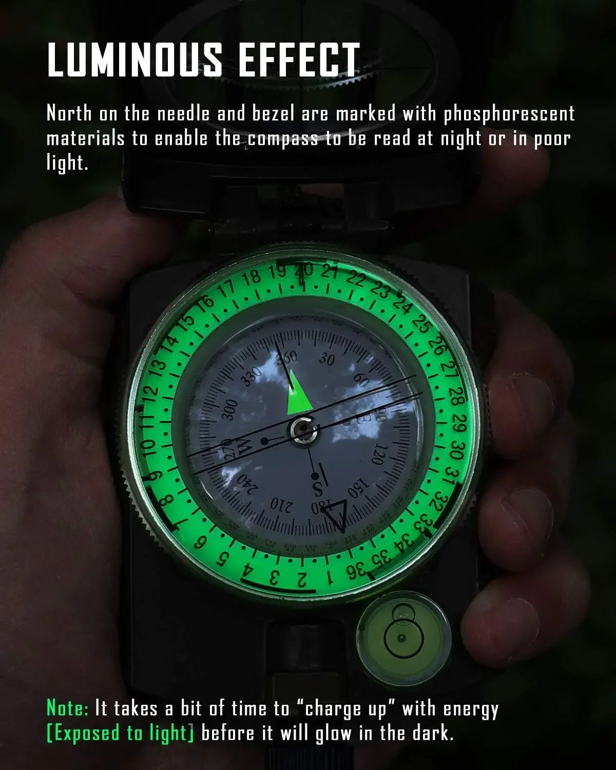 Tactical Metal Sighting Compass with Luminous Dial for Hiking Camping, Camo/Army Green/Black