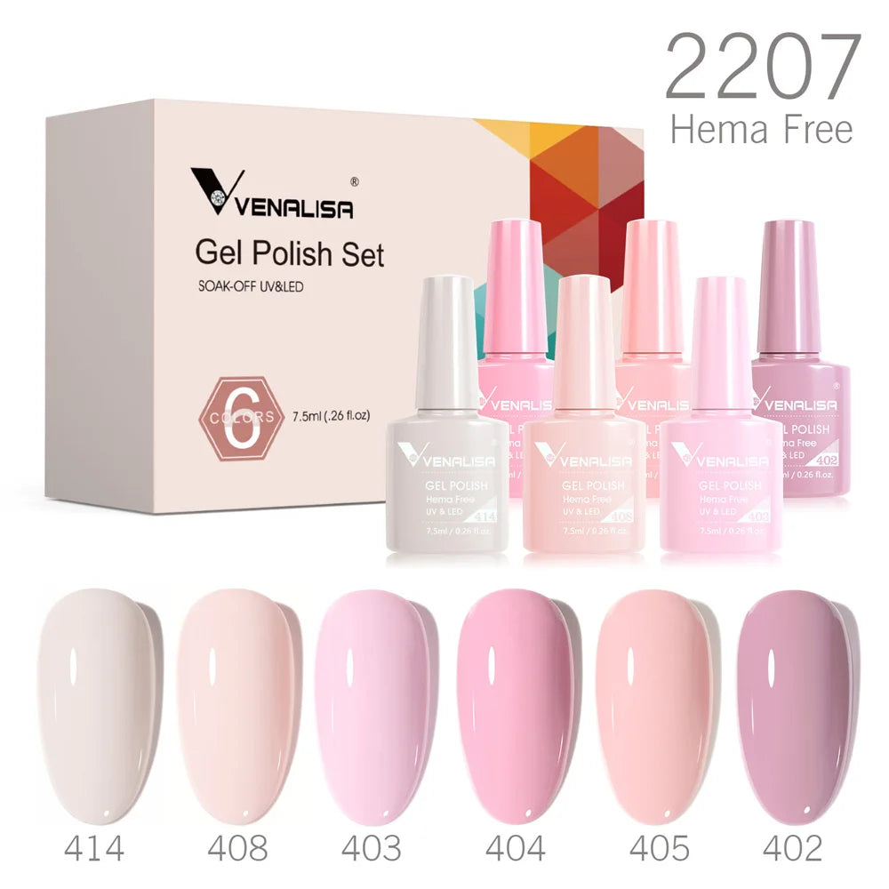 6/12pcs/Set Venalisa Gel Nail Polish VIP Kit Charming Neon Color Gel Pink Natural Color Series Rubber Gel Great Coverage Lacquer