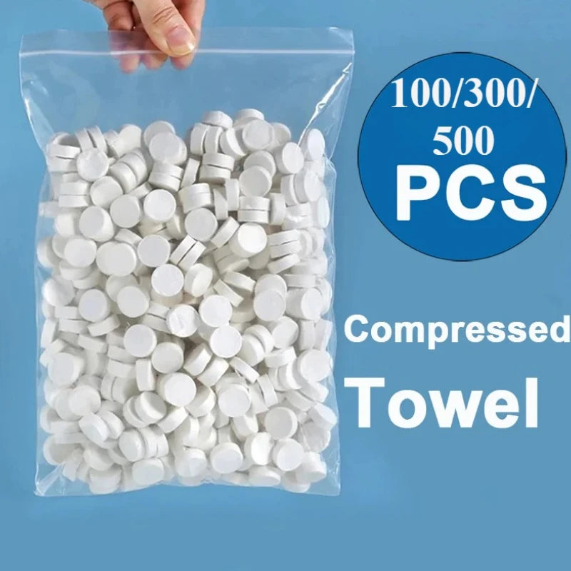 100/300/500PCS Compressed Towel Soft Disposable Coin Tissue Portable Mini Compressed Towel Absorbent Travel BBQ Outdoor Camping